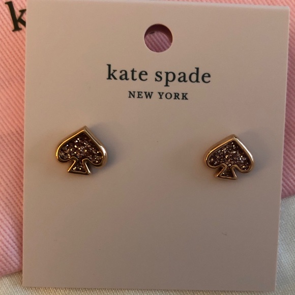 Kate Spade Rose Gold Everyday Spade Rose Gold Enamel Glitter Stud Earrings NWT - Picture 8 of 11